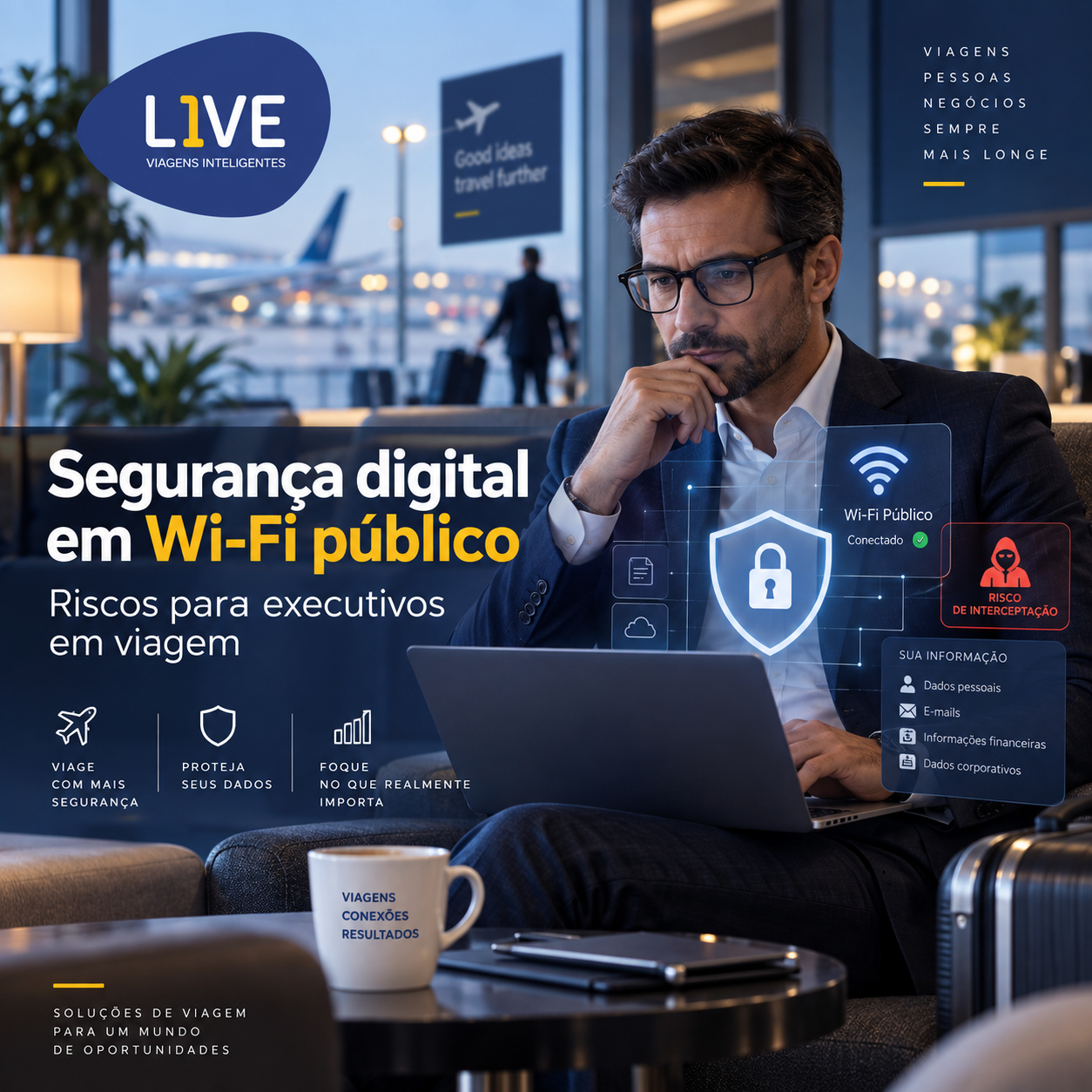 Segurança digital em Wi-Fi público riscos para executivos em viagem
